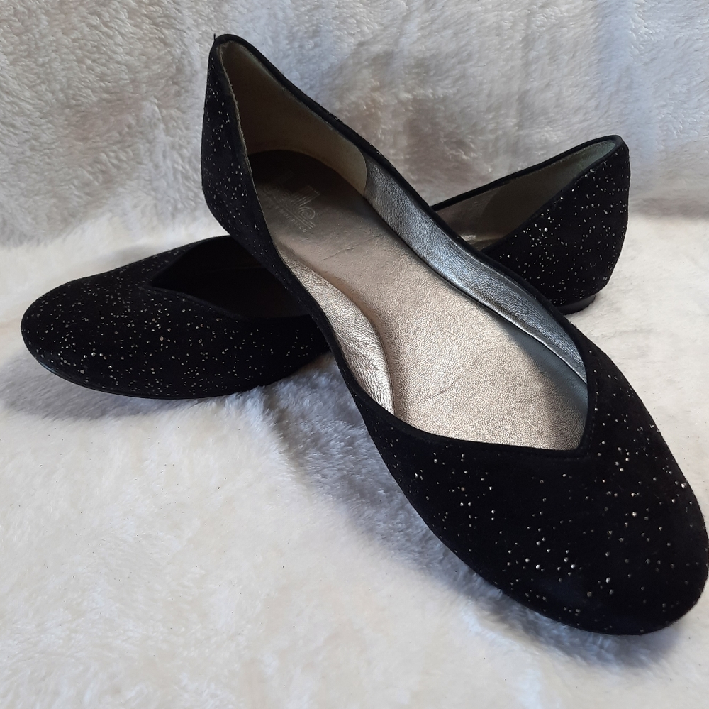 Belle by Sigerson Sparkly Black Flats Size 10